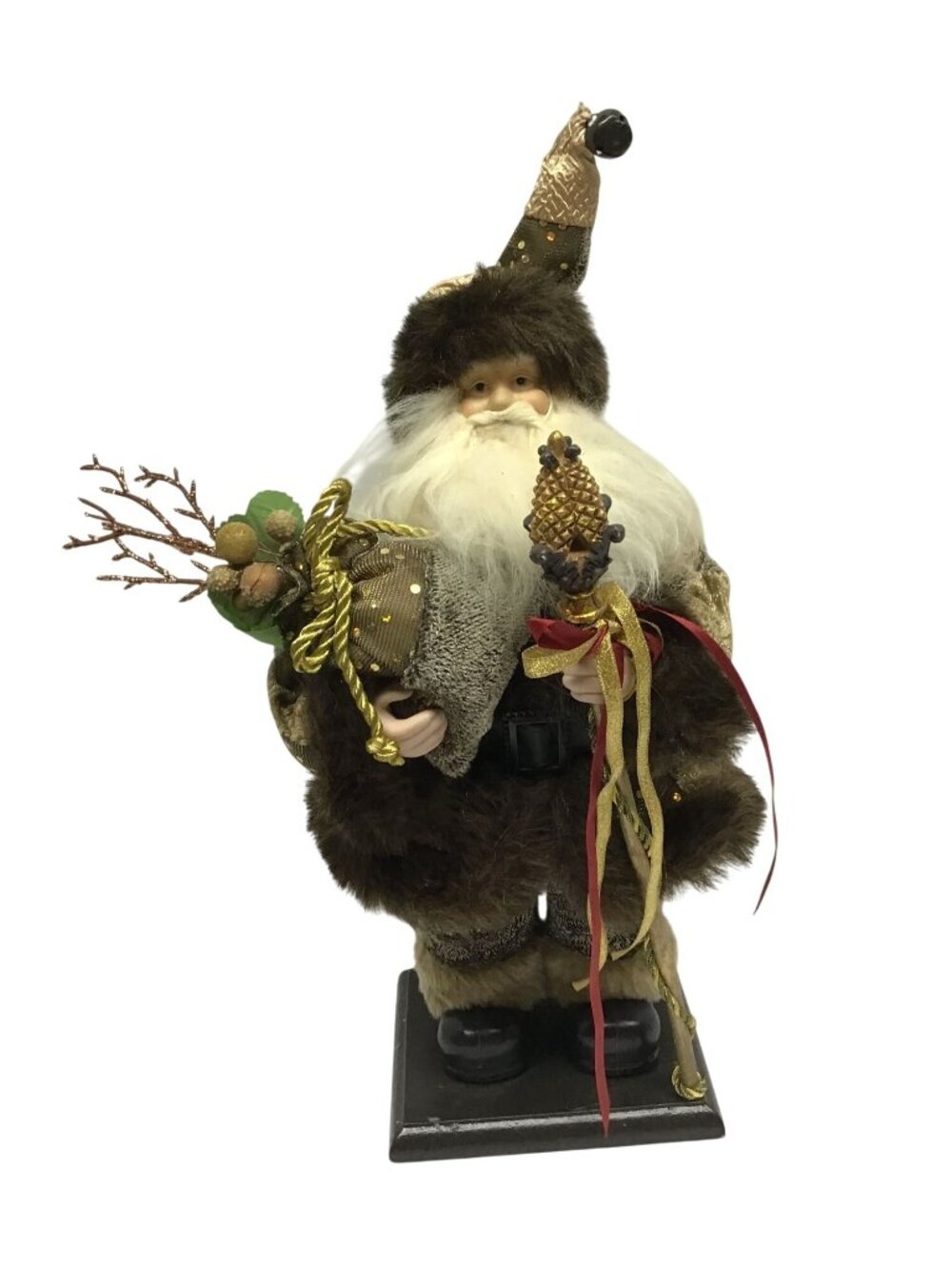 Rustic Olde World Woodland Santa Figure Faux Fur Gold Accents Christmas Decor